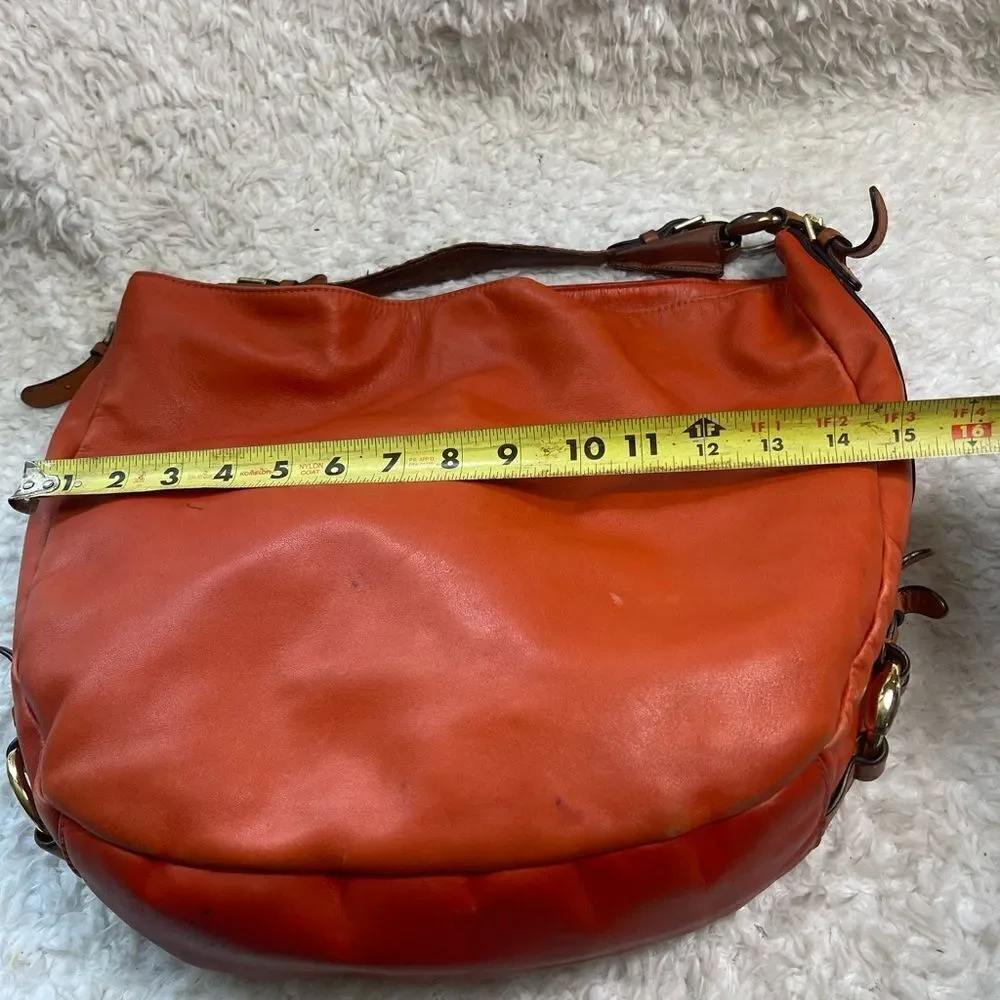 Lauren Ralph Lauren Large Leather Orange Red Hobo Bag Brown strap and trims.